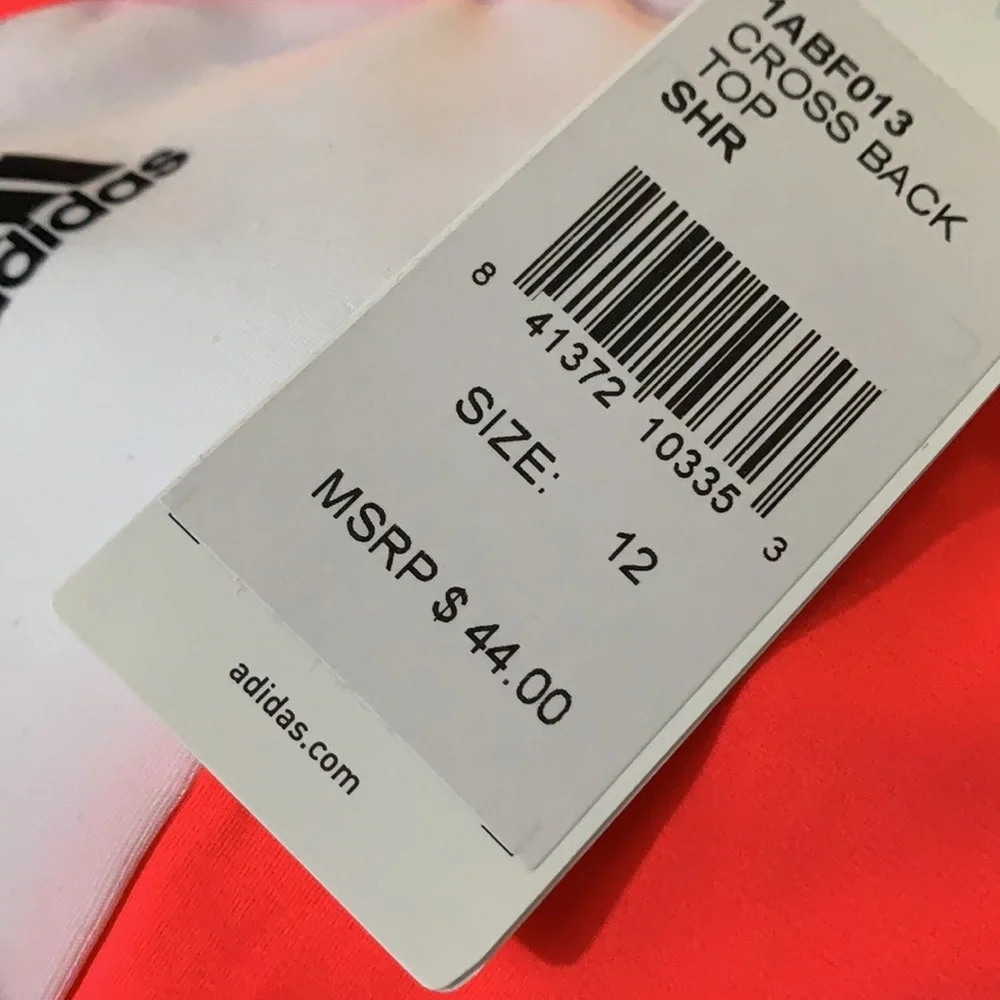 Adidas 3 Stripe Bikini Top Cross Back Neon Orange